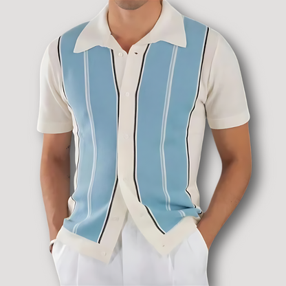 Color Blocked Knitted Button Up Summer Polo Shirts