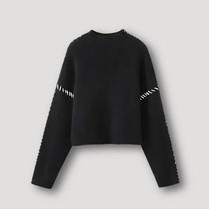 Wool Knitted White Stitch Black Sweater