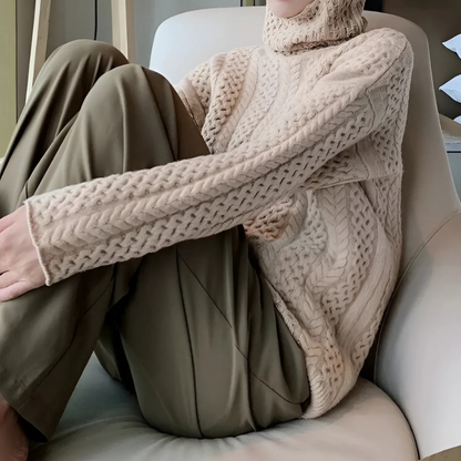 Cable Knit Turtleneck Cashmere Sweater Woman