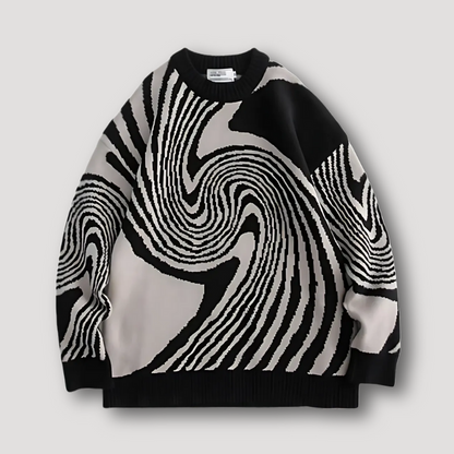 Bold Artistic Swirl Pattern Women Knit Sweater