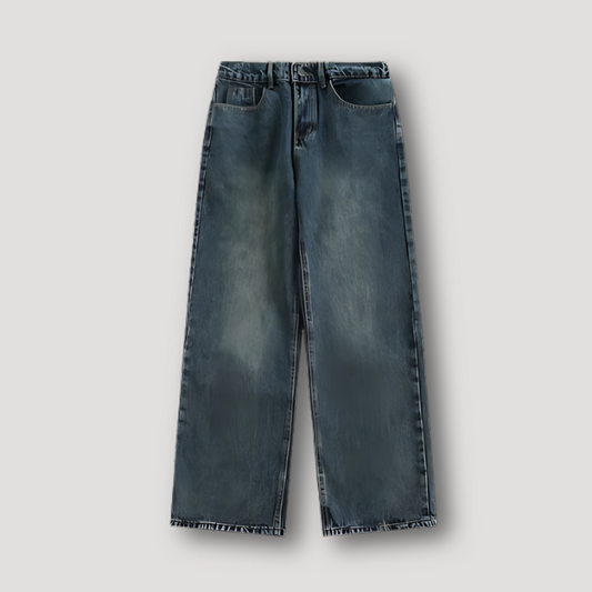 Vintage Washed Casual Straight Leg Denim Jeans for Men