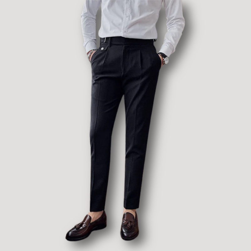 Business Casual Pleated Black Chino Pants