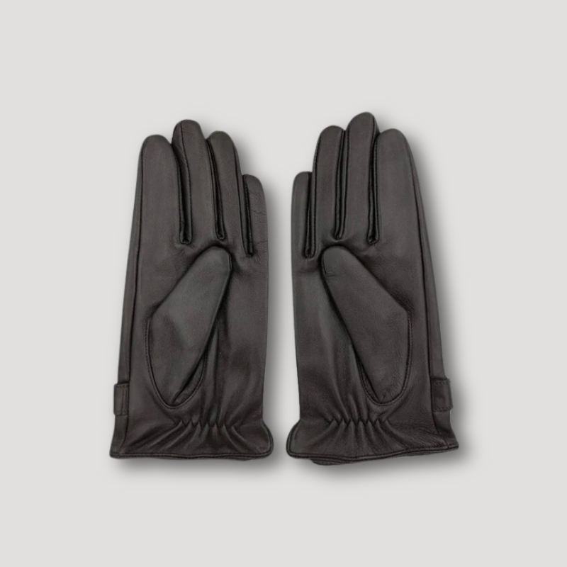 Snap Button Brown Leather Gloves for Men