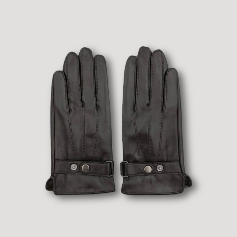 Snap Button Brown Leather Gloves for Men