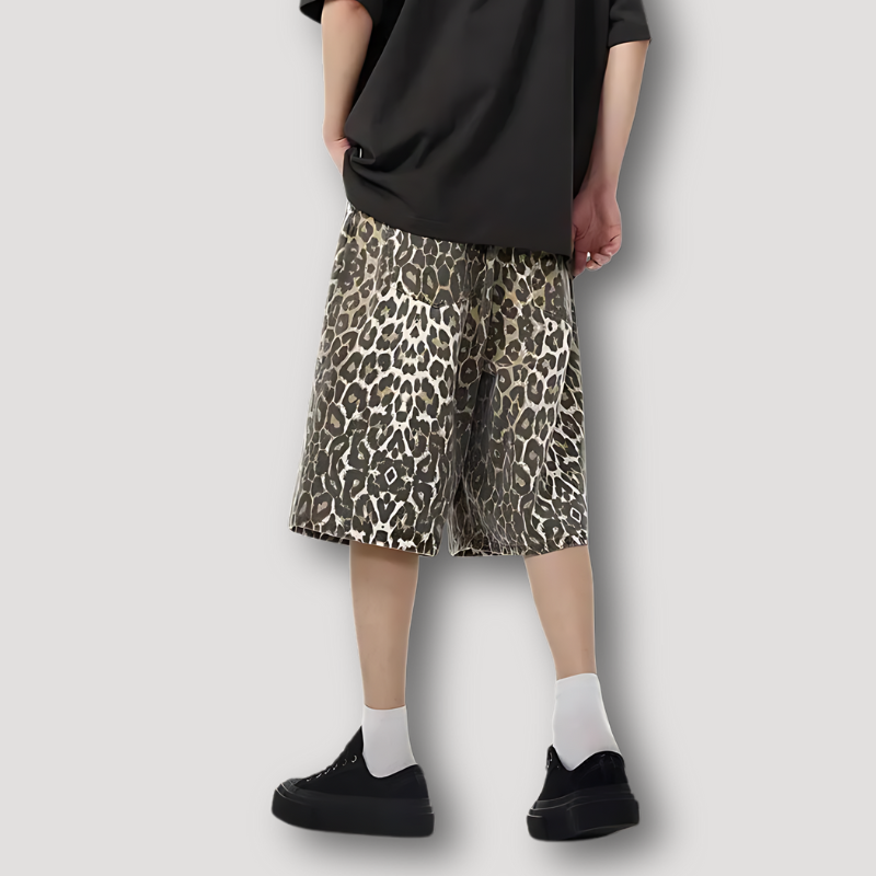 Leopard Graphic Print Hip Hop Baggy Denim Shorts