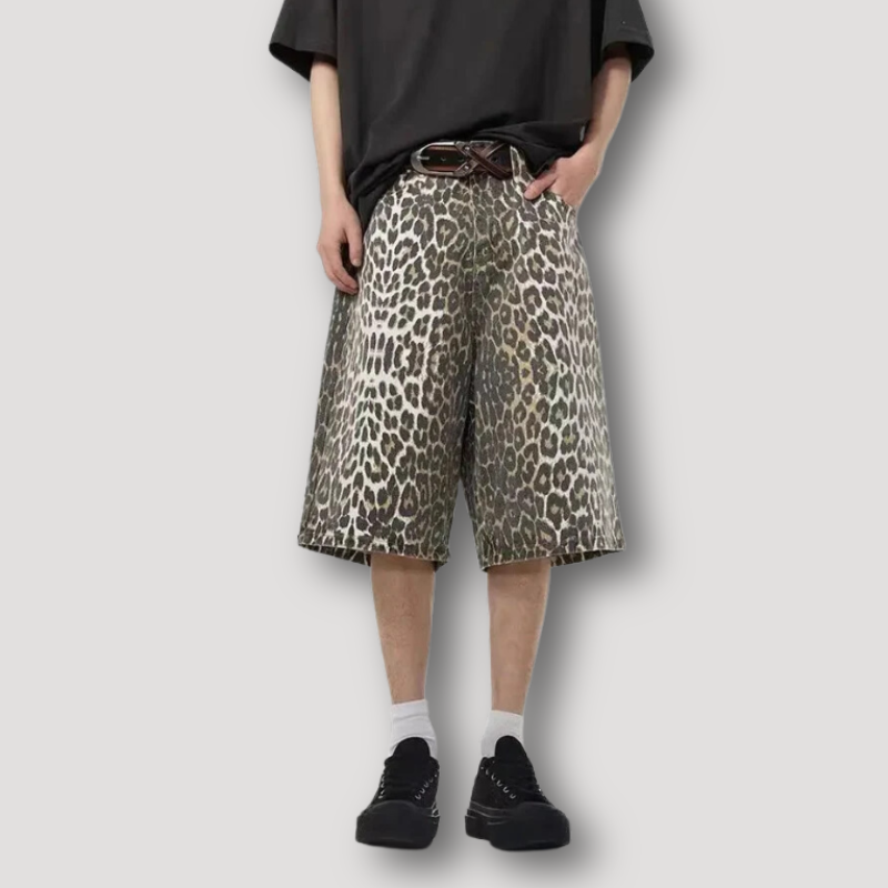 Leopard Graphic Print Hip Hop Baggy Denim Shorts