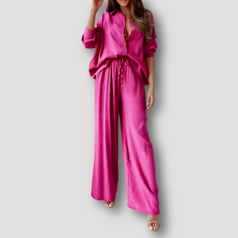 Button Up Shirt And Wide Leg Pants Linen Set Women