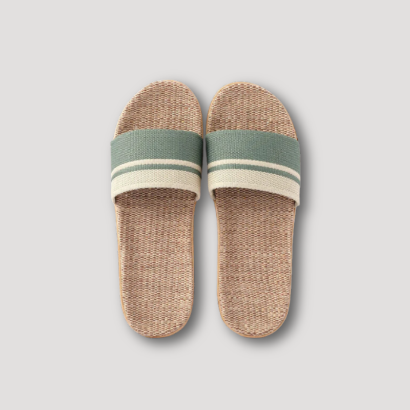 Striped Linen Flat Slippers Summer Sandals