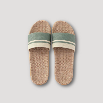 Striped Linen Flat Slippers Summer Sandals