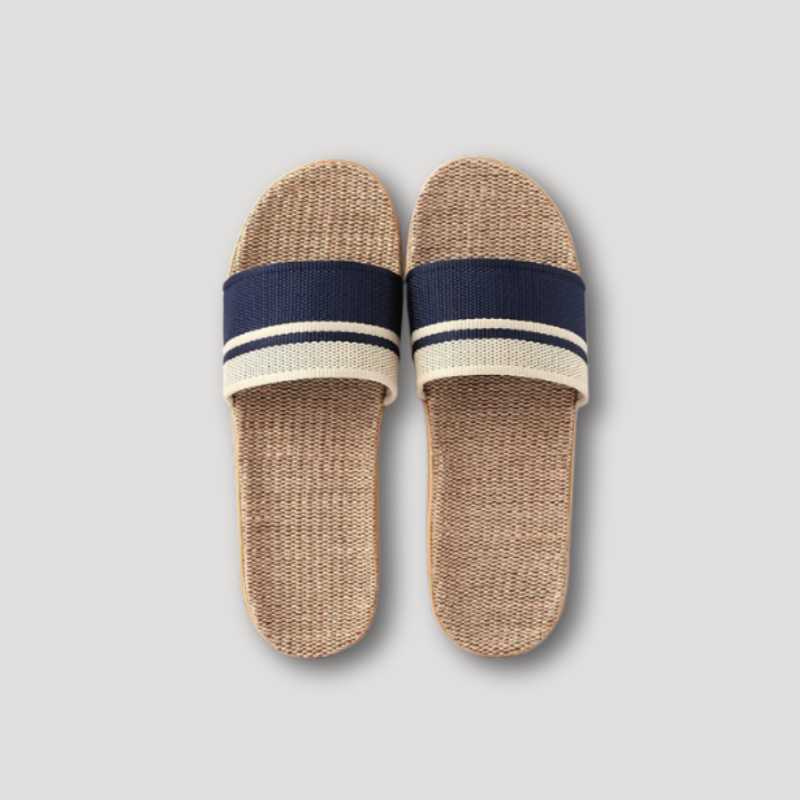 Striped Linen Flat Slippers Summer Sandals