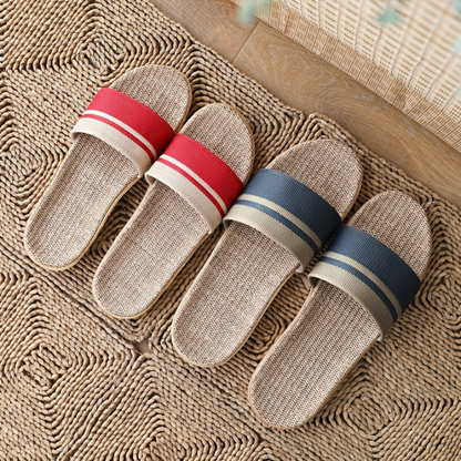 Striped Linen Flat Slippers Summer Sandals