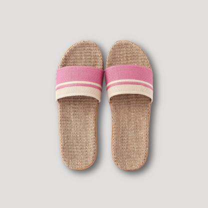 Striped Linen Flat Slippers Summer Sandals