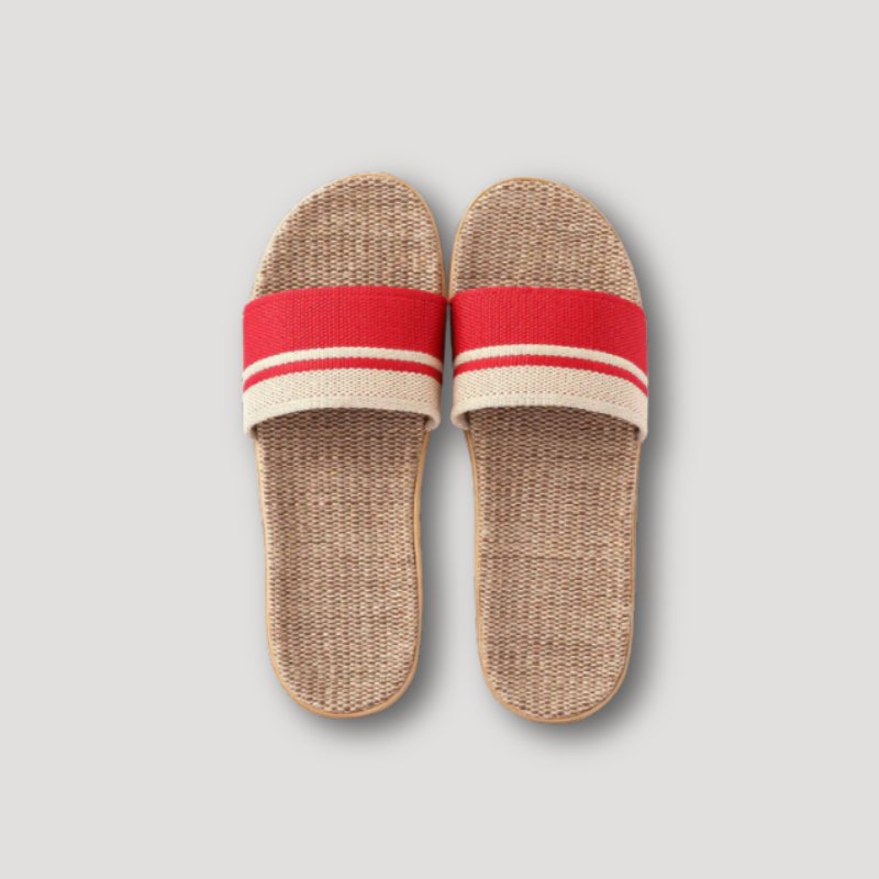 Striped Linen Flat Slippers Summer Sandals