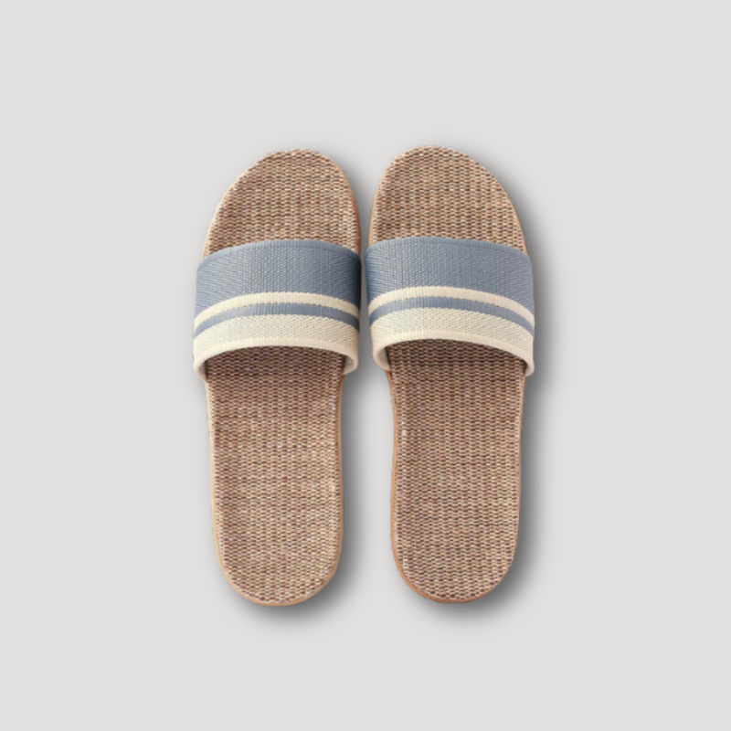 Striped Linen Flat Slippers Summer Sandals