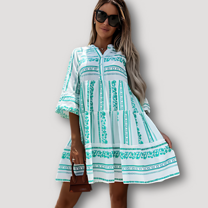 Loose Flowy Floral Geometric Boho Mini Dress