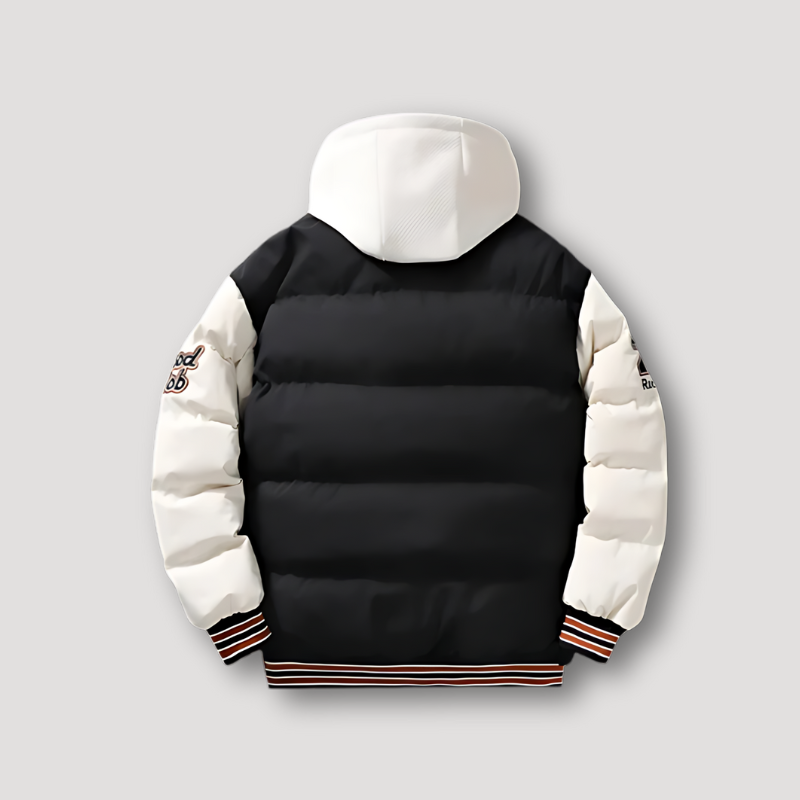 TR Embroidered Varsity Padded Puffer Jacket Hoodie