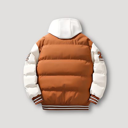 TR Embroidered Varsity Padded Puffer Jacket Hoodie