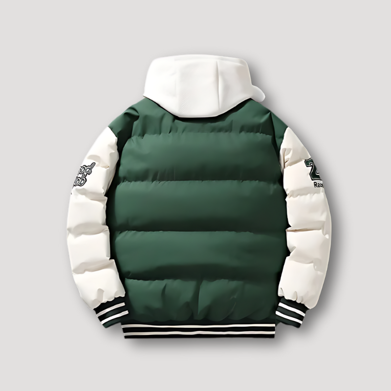 TR Embroidered Varsity Padded Puffer Jacket Hoodie