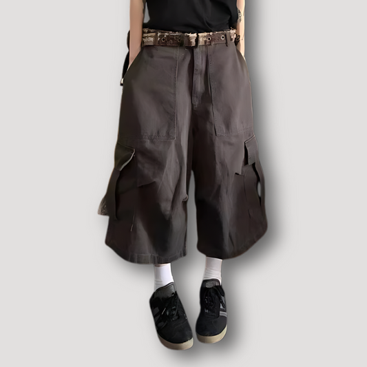 Hip Hop Low Waist Wide Leg Long Cargo Shorts for Women