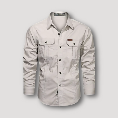 Dual Chest Pockets Long Sleeve Button Up Shirt for Men