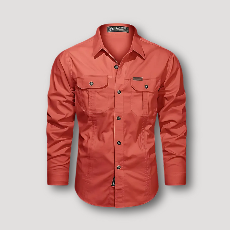 Dual Chest Pockets Long Sleeve Button Up Shirt for Men