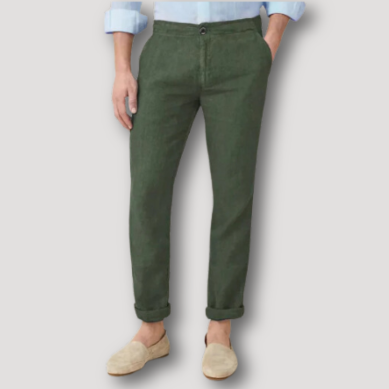 Green Linen Pants Chinos Trousers for Men