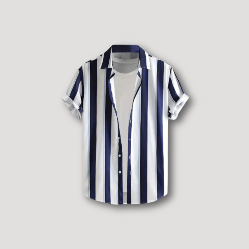 Short Sleeve Blue Striped Shirt and Pants Set