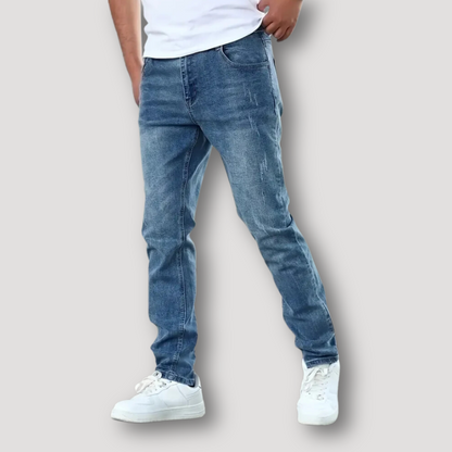 Casual High Street Washed Faded Denim Slim Fit Jeans