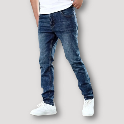 Casual High Street Washed Faded Denim Slim Fit Jeans