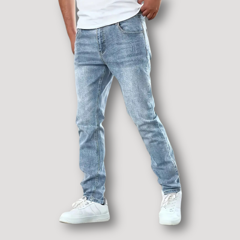 Casual High Street Washed Faded Denim Slim Fit Jeans