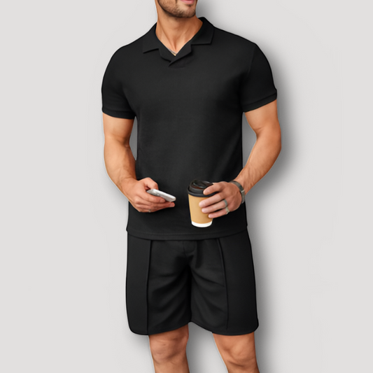 Men's Solid Slim Fit Shirt and Shorts Set Summer Outfit