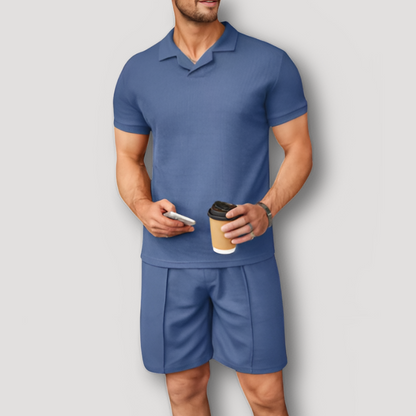 Men's Solid Slim Fit Shirt and Shorts Set Summer Outfit