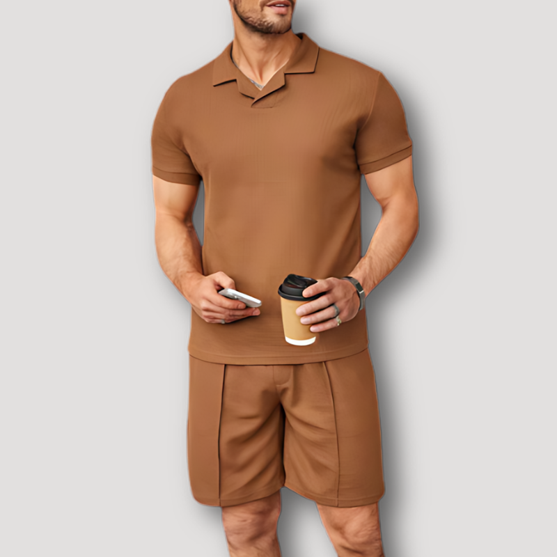 Men's Solid Slim Fit Shirt and Shorts Set Summer Outfit