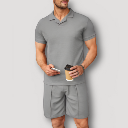 Men's Solid Slim Fit Shirt and Shorts Set Summer Outfit