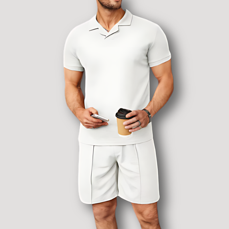 Men's Solid Slim Fit Shirt and Shorts Set Summer Outfit