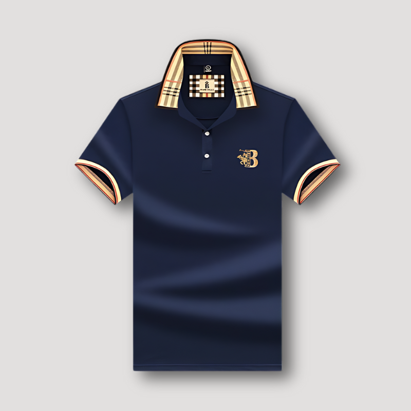 Turn down Check Beige Collar Polo Shirts on Men