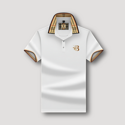 Turn down Check Beige Collar Polo Shirts on Men