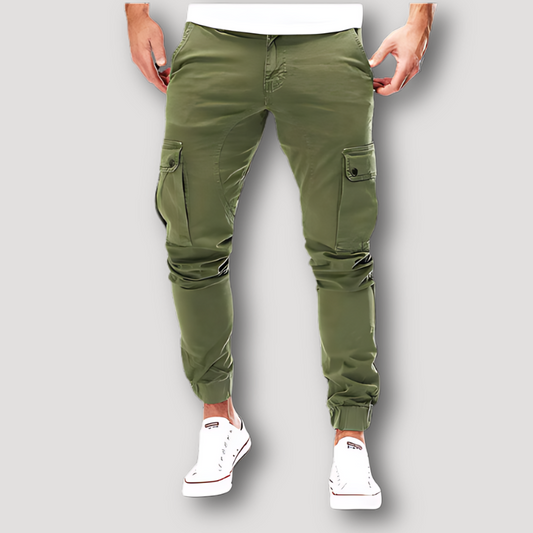 Men's Slim Fitted Solid Elastic Waist Jogger Pants Cargo