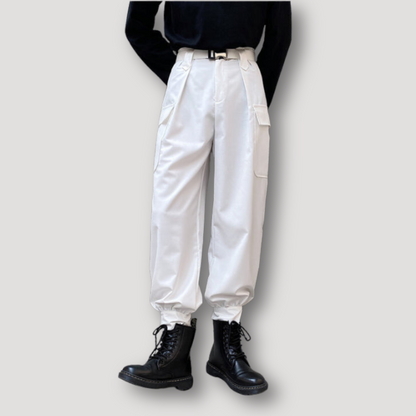 Buckle Belt High Waisted Cargo Jogger Pants for Men