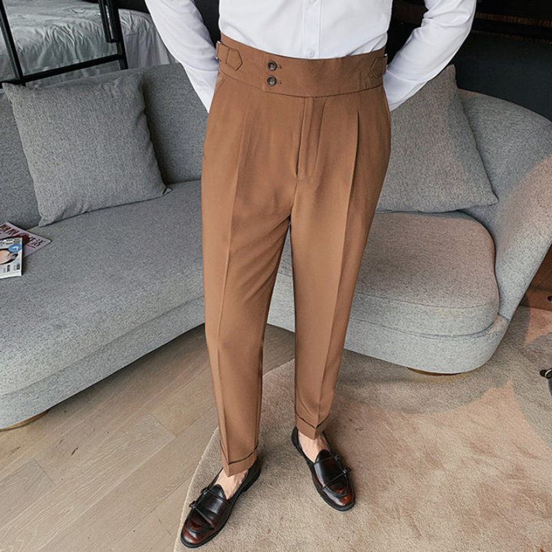 Casual Business Double Button High Waist Pants for Men