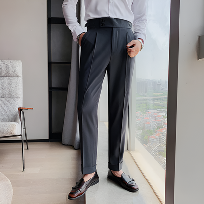 Casual Business Double Button High Waist Pants for Men