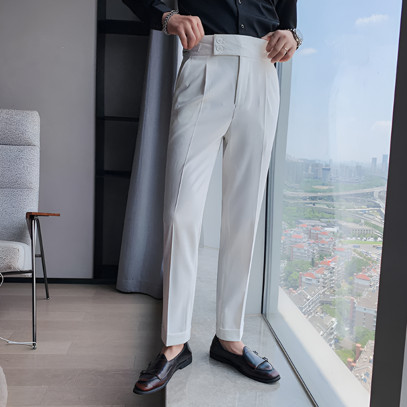 Casual Business Double Button High Waist Pants for Men