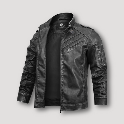 Stand Collar Black Leather Motorcycle Jacket Australia