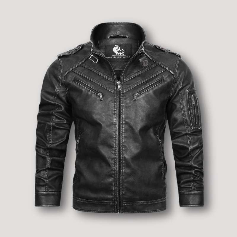 Stand Collar Black Leather Motorcycle Jacket Australia