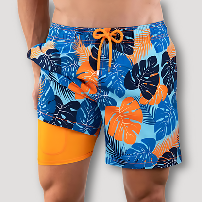 2 in 1 Summer Beachwear Swim Trunks Board Shorts for Men