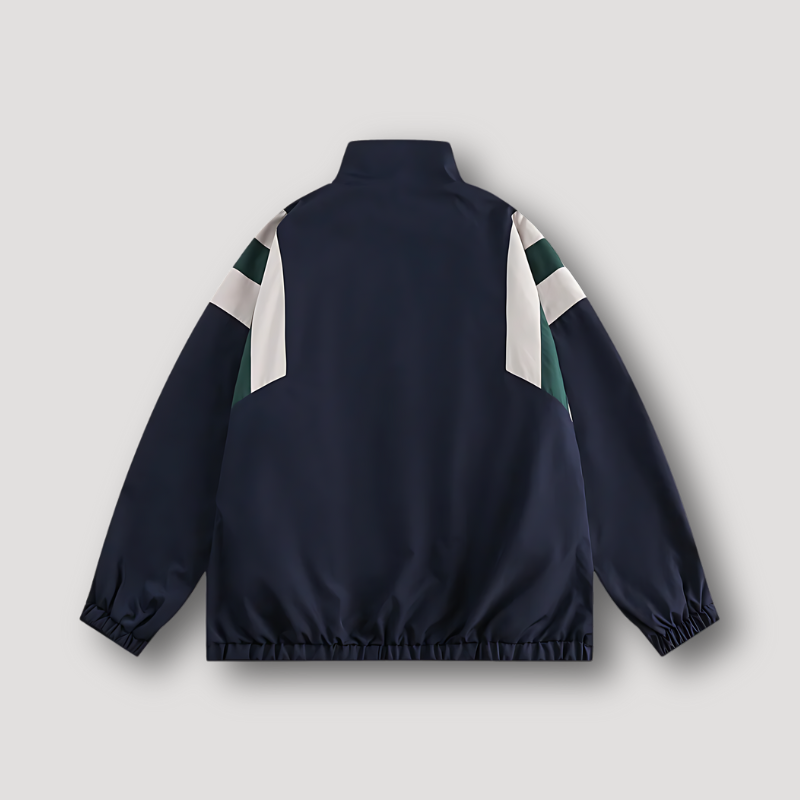 Navy Blue Color Blocked Full Zip Oversized Windbreaker Jacket