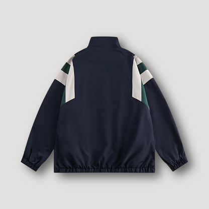 Navy Blue Color Blocked Full Zip Oversized Windbreaker Jacket