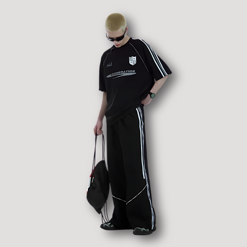 Retro Track Pants Side Stripe Elastic Waist Wide Leg Pants Man