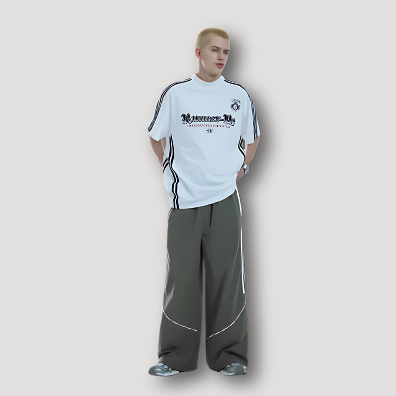 Retro Track Pants Side Stripe Elastic Waist Wide Leg Pants Man