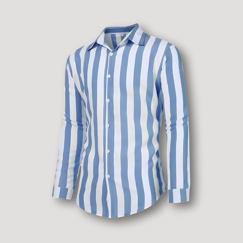 Casual Vertical Stripe Long Sleeve Button Up Shirt for Men